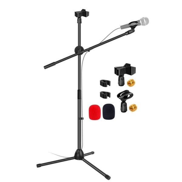 5 Core Mic Stand Floor Height Adjustable Tripod Microphone Stands w Extending Telescoping Boom Arm